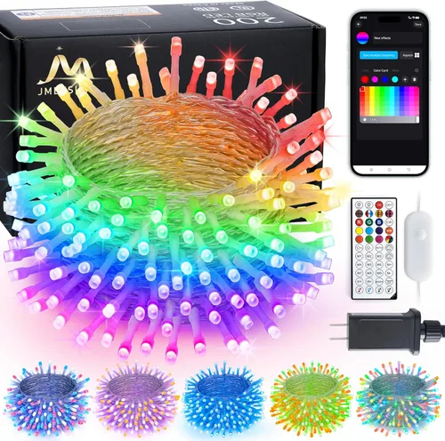 Miniatura 22 de JMEXSUSS Luces rojas blancas y azules con cable transparente, 66 pies, 200 luces LED para decoración del 4 de julio, luz de Navidad para celebración