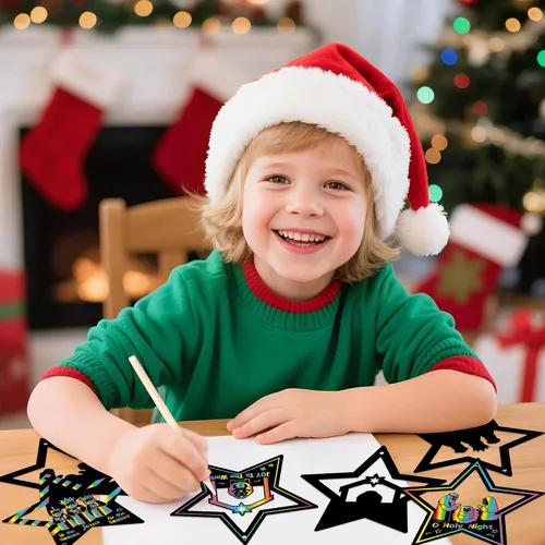 Miniatura 5 de CY2SIDE Juego de regalo de 60 piezas de tarjeta para rascar con estrella de Navidad para niños, papel mágico cristiano DIY para el nacimiento