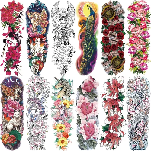 Miniatura 8 de Aresvns Tatuajes temporales de brazo completo para hombres y mujeres (19 x 7 pulgadas), tatuajes de manga impermeable y de larga duración