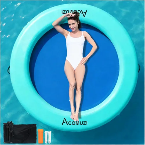 Miniatura 13 de Hamaca de agua inflable de 4/6/8/10/12 pies, flotador flotante redondo para adultos, balsa flotante de piscina resistente para océano y lago