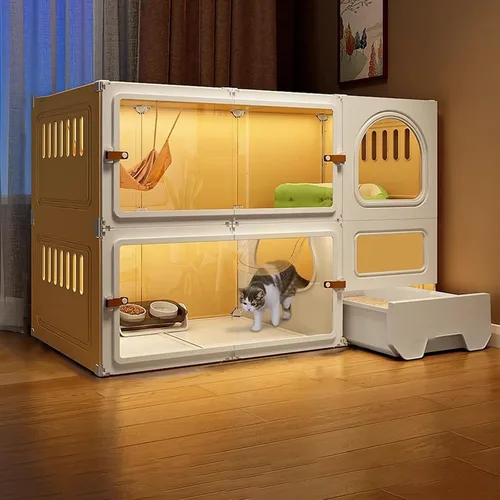 Miniatura 8 de Jaulas grandes para gatos de 2/3/4 niveles para interiores, jaula para gatos con caja de arena, villa para gatos, jaula para gatos