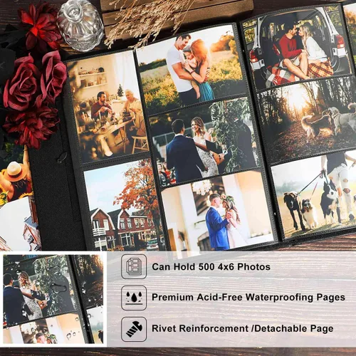 Miniatura 6 de Ywlake - Álbum de fotos de 4 x 6 pulgadas con 500 bolsillos, capacidad extragrande, para fotos familiares o de boda, capacidad para 500 fotos Azul