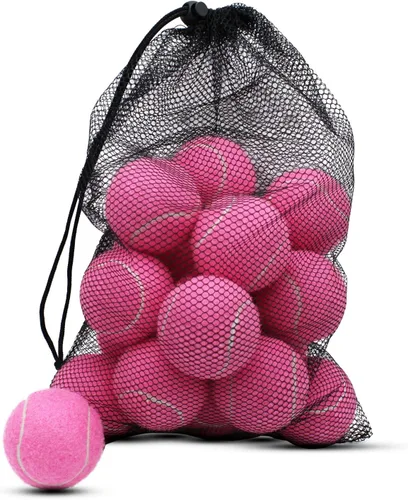 Pelotas de tenis, paquete de 18 pelotas de entrenamiento con bolsa de malla para un fácil transporte, pelotas de práctica para perros y mascotas,
