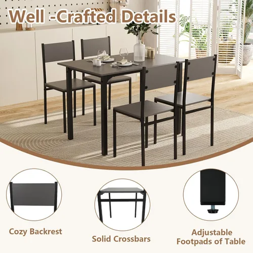 Miniatura 5 de GOFLAME Juego de mesa de comedor de 5 piezas, mesa de cocina industrial y sillas para 4 personas con respaldo y marco de metal, juego de comedor Gris