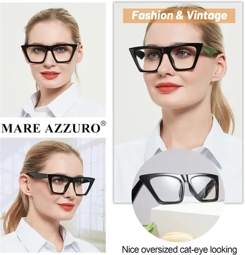 Miniatura 2 de MARE AZZURO Gafas de lectura de gran tamaño para mujer, lectores de ojo de gato 1.0 1.25 1.5 1.75 2.0 2.25 2.5 2.75 3.0 3.5 4.0 5.0 6.0