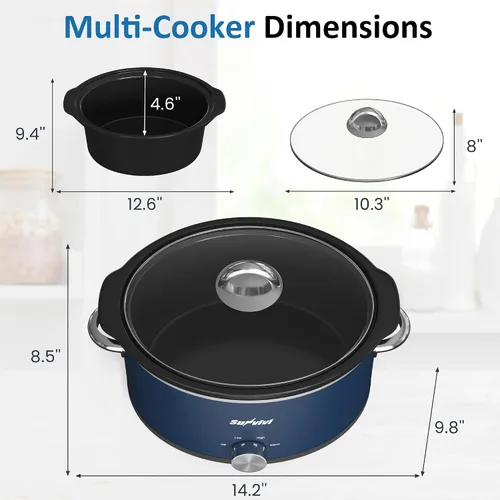 Miniatura 7 de Olla de cocción lenta de 3QT, olla pequeña con 3 ajustes de calentamiento y olla de cerámica extraíble, mini calentador de alimentos con tapa de Azul