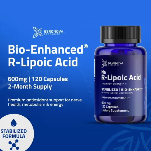 Miniatura 3 de Geronova Research Ácido R-lipoico Bio-Mejorado, dosis de 600 mg - Suministro de 2 meses - Ácido alfa lipoico R estabilizado con absorción mejorada
