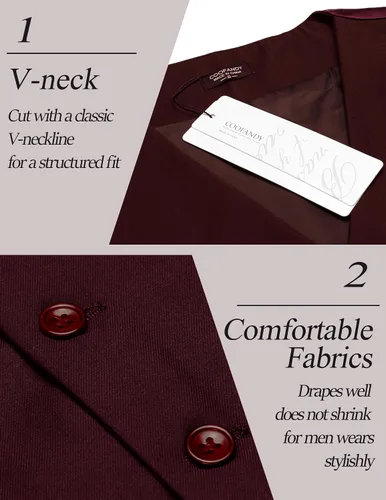 Miniatura 4 de Coofandy chaleco para traje o esmoquin con 5 botones, para hombre.
