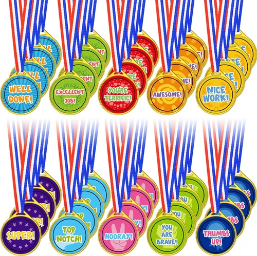 Gejoy Medallas de premio, medallas surtidas para premios para niños, medallas de premio de plástico estilo surtido, medallas de premio para niños,