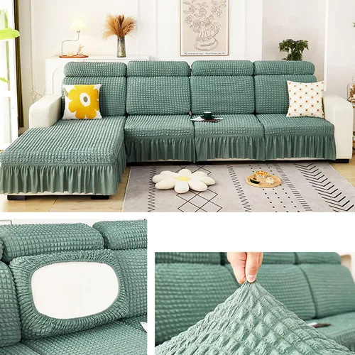 Miniatura 15 de Fundas elásticas para cojín en forma de L, funda de sofá modular de 1/2/3/4 asientos, con falda, sillón, sofá biplaza, protector de muebles