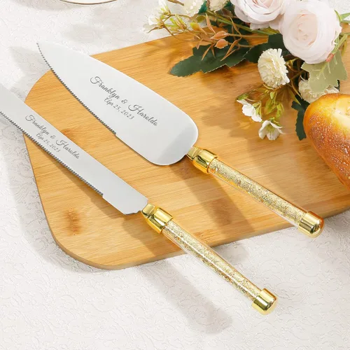 Miniatura 3 de Juego de cuchillo y servidor personalizado para pastel de boda, juego de corte de pastel grabado, elegante juego de cortador de pastel, cuchillo