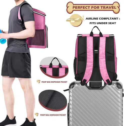 Miniatura 5 de BAGLHER Mochila de viaje para perros, mochila de suministros para mascotas aprobada por aerolíneas, bolsa de viaje para perros con 2 cuencos Rosa