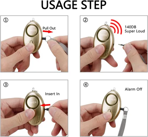 Miniatura 3 de Alarma personal para mujeres, 10 paquetes de 140 dB de emergencia de autodefensa de emergencia con luz LED para mujeres, niños y ancianos (colorido)