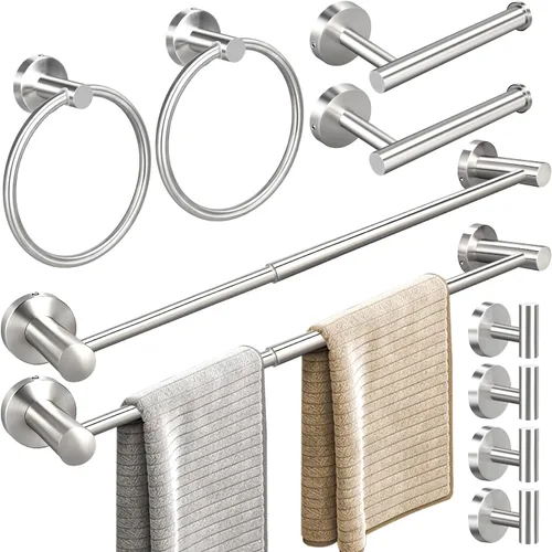 Miniatura 11 de Juego de accesorios de baño de 10 piezas, juego de accesorios de baño de níquel cepillado, incluye barras de toalla de mano de 16 pulgadas, soportes