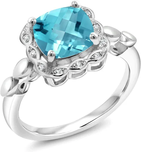 Miniatura 113 de Gem Stone King Anillo de compromiso de plata de ley 925 de 0.315 in con piedra natal y zafiro blanco creado Anillo de compromiso de boda