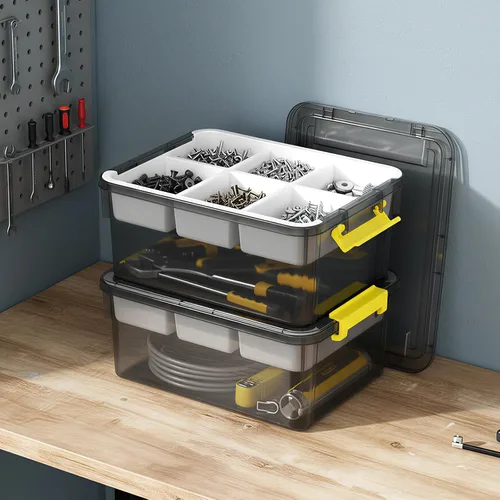 Miniatura 6 de Contenedores de almacenamiento apilables de 40 cuartos con tapas y bandejas, cajas de plástico transparente con separadores, contenedores portátiles