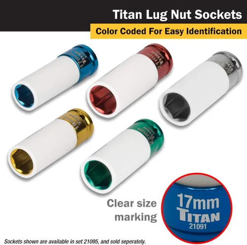 Miniatura 4 de Titan 21091 - Llave de vaso de impacto de 17 mm de 1/2 pulgada sin marcas para tuerca de rosca profunda