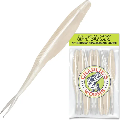 Miniatura 10 de Charlie's Worms Cebo de pesca artificial, súper juke de natación de agua dulce y salada, señuelos de pesca perfumados suave cebo 8 unidades Rojo