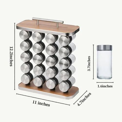 Miniatura 2 de Organizador y almacenamiento de especias - Estante vertical para especias con tarros - Especieros para cocina moderna Plata-20 tarros
