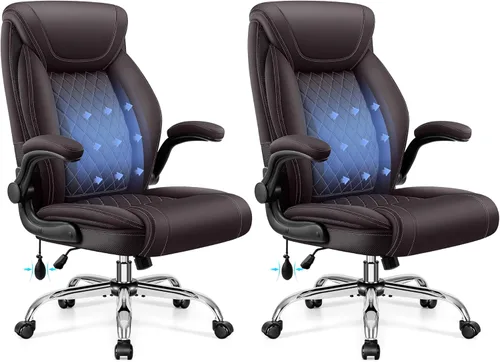 Miniatura 10 de Silla de oficina, silla de escritorio ergonómica grande y alta, silla ejecutiva de cuero para computadora con soporte lumbar ajustable, cómoda silla