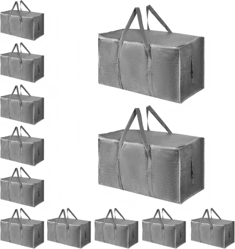 Miniatura 52 de Paquete de 4 bolsas de mudanza extra grandes y resistentes, bolsas de almacenamiento impermeables con asas y cremalleras, plegables para dormitorio