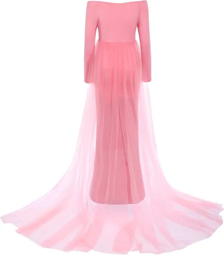 Miniatura 3 de Vestido de maternidad de manga larga con hombros descubiertos para mujer, vestido de tul para boda, sirena para sesión de fotos, baby shower
