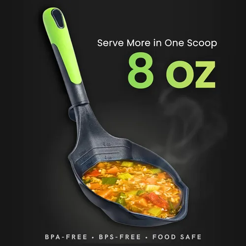 Miniatura 2 de Cucharón de sopa -500F resistente al calor y sin bisfenol A. Cuchara de cucharón antiarañazos de 8 onzas. Cucharas antiadherentes para salsa pasta.