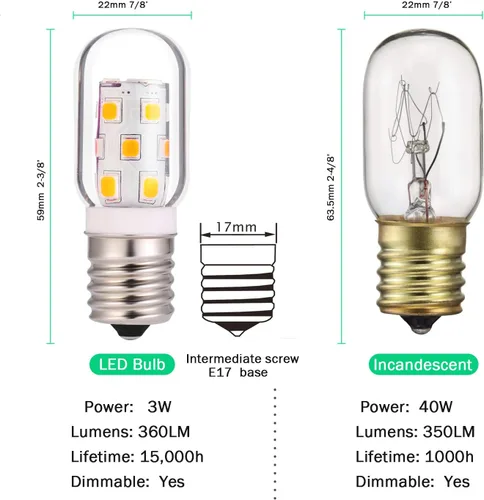 Miniatura 3 de LED microondas refrigerador campana extractora sobre estufa reemplazo 8206232A E17 base intermedia 40W bombilla incandescente 120V 3W 360lm