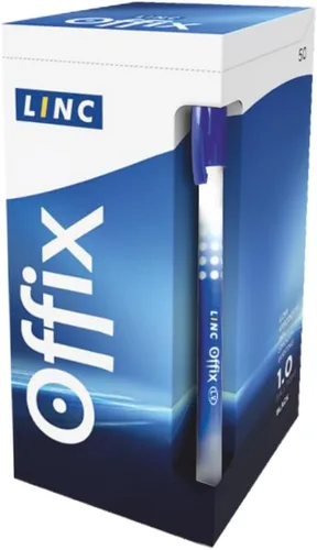 linc Offix Bolígrafo [azul] - Paquete de 50 unidades, punta lisa de 0.00 pulgadas, tinta de baja viscosidad para escritura constante sin saltos,