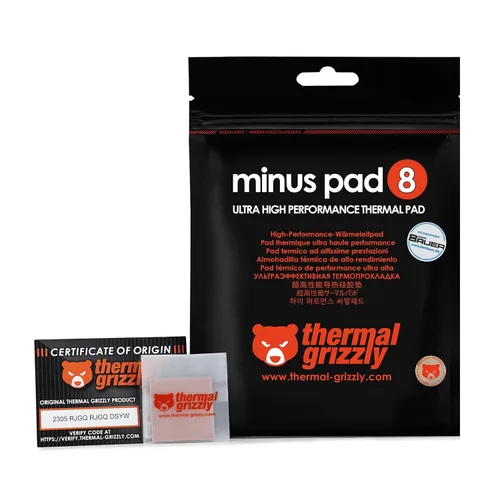 Miniatura 10 de Thermal Grizzly Almohadilla de interfaz térmica Minus Pad 8-1.181x1.181x0.020 in, eléctricamente no conductora, alta conductividad térmica