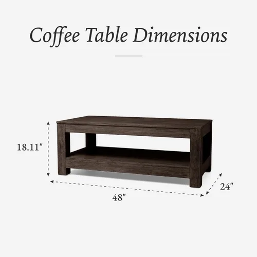 Miniatura 3 de Maven Lane Paulo - Mesa de centro rectangular de 18 pulgadas con almacenamiento, madera maciza marrón, ideal para sala de estar y sala de estar