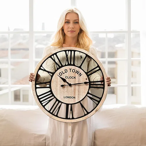 Miniatura 2 de EMAX HOME Reloj de pared grande – Reloj de pared decorativo de estilo rústico estilo granja, diseño de números romanos rústicos, reloj de pared