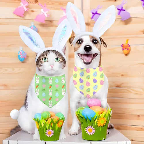 Miniatura 3 de Bandana de Pascua para perro, paquete de 2 unidades, ajustable, para fiestas, cumpleaños, mascotas, conejo, huevo de Pascua, bandana triangular