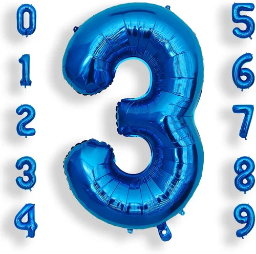 Miniatura 9 de AULE Globos grandes de 40 pulgadas con números 0 azules, globos grandes de números de aluminio, decoraciones de fiesta de cumpleaños de helio