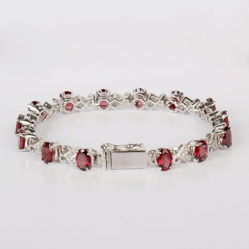 Miniatura 3 de GEMHUB Pulsera de piedras preciosas de granate rojo de 0.71 oz de forma ovalada de plata de ley de 7 pulgadas con cierre de seguridad, Piedra