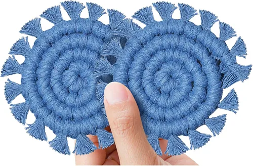 Miniatura 13 de Paquete de 2 posavasos de algodón para portavasos de automóvil, portavasos de automóvil, soportes para bebidas, lindos soportes de macramé bohemios