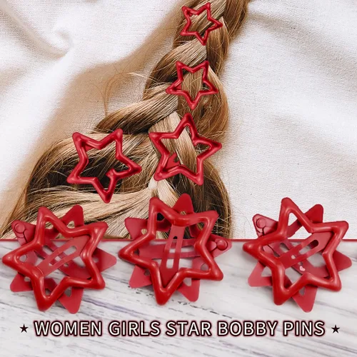 Miniatura 4 de Pinzas para el cabello con diseño de estrella de metal, color rojo, lindos pasadores pequeños Y2K, horquilla hueca antideslizante para niños