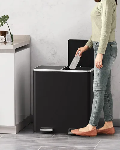 Miniatura 8 de Cubo de basura doble de 60 L (16 galones), cubo de basura de cocina de acero inoxidable, cubo de basura clasificado de doble compartimento, cubo
