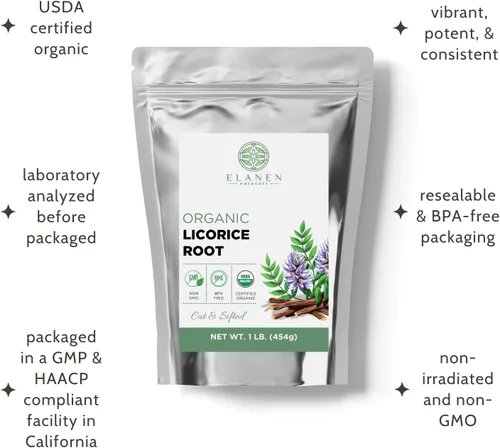 Miniatura 4 de Elanen Naturals Raíz de regaliz orgánica de 1 libra (16 oz.), té orgánico de raíz de regaliz certificado por USDA, regaliz picado a granel, regaliz