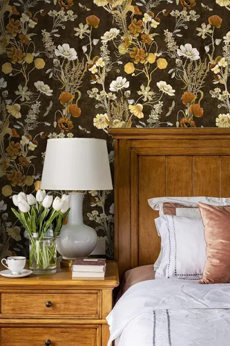 Miniatura 5 de Papel tapiz floral oscuro para despegar y pegar, papel de pared autoadhesivo extraíble, papel de contacto apto para inquilinos para armarios