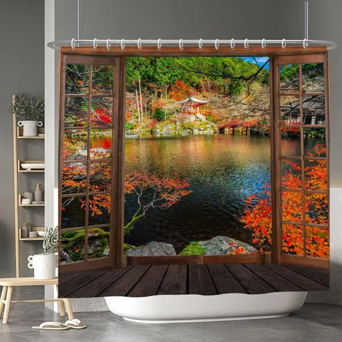 Miniatura 26 de Cortina de ducha de fantasma y gato negro para niños, 36 x 72 pulgadas, espeluznante y bonita, cortina de baño de Halloween con 6 ganchos, cortina