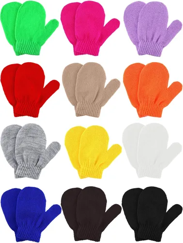 Boao 12 pares de guantes de invierno para niños pequeños, guantes de punto para niños, guantes mágicos cálidos para niños y niñas, suministros para