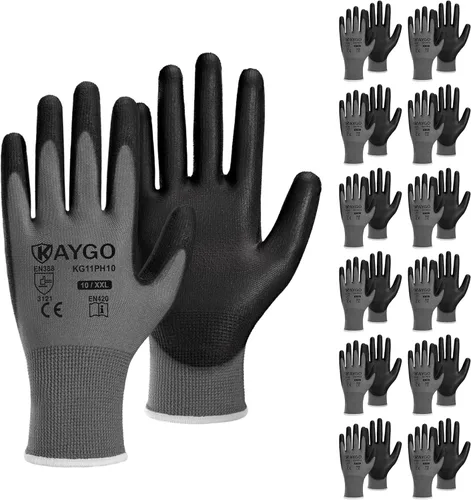 Miniatura 40 de KAYGO KG11PB - Guantes de seguridad con revestimiento delgado de poliuretano, tejido sin costuras, agarre suave en palma y dedos, para trabajo Verde