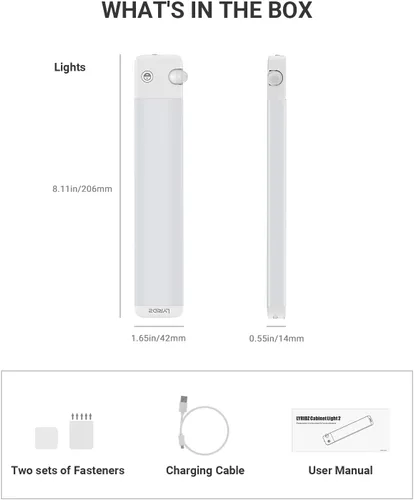Miniatura 9 de Lyridz Luces recargables para debajo del gabinete con sensor de movimiento ajustable de 90 grados, luces LED inalámbricas de armario de 1500 mAh