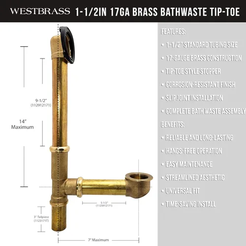 Miniatura 5 de Westbrass Pull & Drain D3262-12 - Desechos de baño de 14 pulgadas, tubo de calibre 17, bronce aceitado Oil Rubbed Bronze