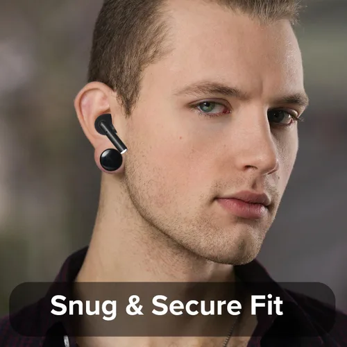 Miniatura 9 de Coby Auriculares inalámbricos con estuche de carga de lectura de batería LCD, mini auriculares intrauditivos Bluetooth con micrófono integrado, Negro