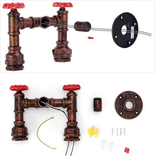 Miniatura 6 de Kawell Lámparas de pared vintage industriales retro lámpara de pared creativa tubo de agua lámpara de pared hierro arte E26 60W Max para dormitorio