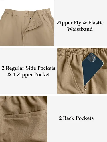 Miniatura 3 de Pantalones de golf para hombre, elásticos, pantalones de trabajo y viajes, pantalones técnicos, casuales, con trabillas para cinturón con 5 bolsillos