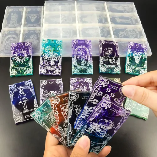 Miniatura 5 de Moldes de resina para cartas de tarot, 22 moldes de arcanos principales para tarjetas de bricolaje, llaveros, joyas