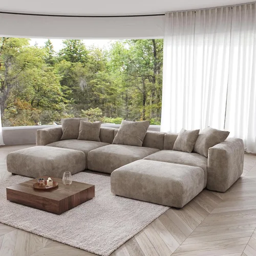 Miniatura 14 de JACH Sofás Seccionales de Pana para Sala de Estar, Sofá Seccional Modular con Otomanas Chaise, Fundas de Cojines Removibles, Sofá Cama Moderno